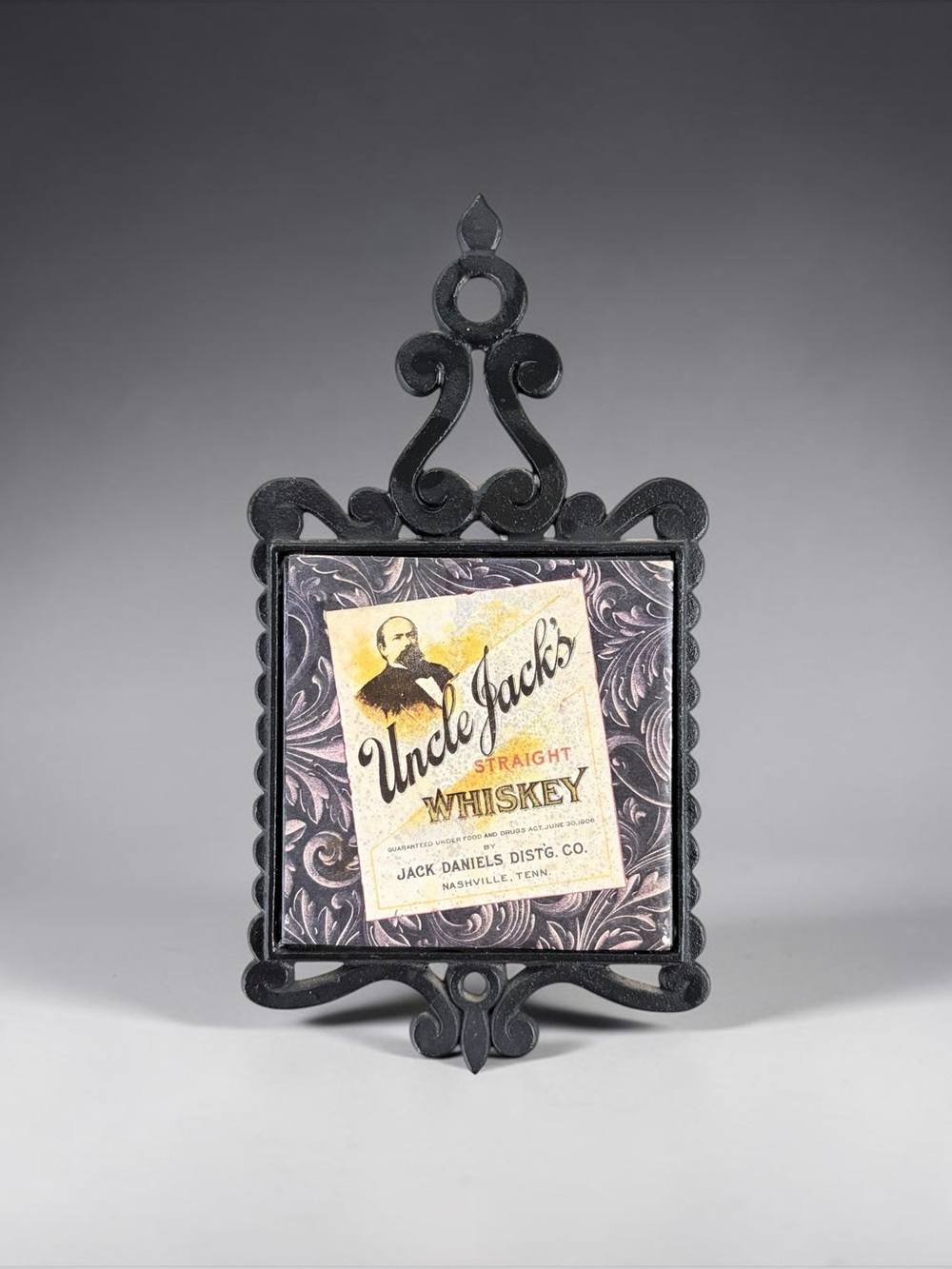 VINTAGE JAPANESE UNCLE JACK’S WHISKEY WALL PLAQUE CAST IRON TRIVET JACK DANIELS